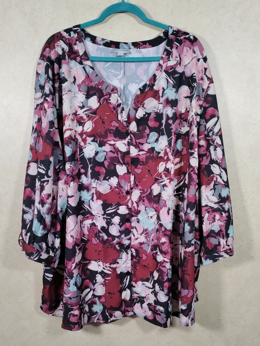 H141 Catherines Pink Multi Floral Button-Front Blouse 5X